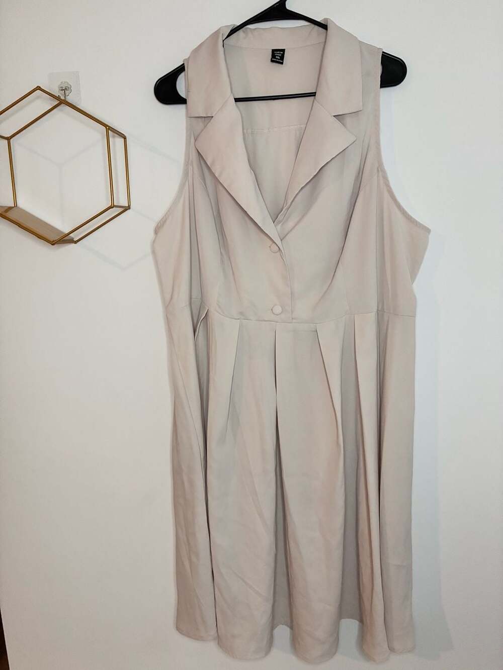 SHEIN Curve Plus Size Khaki Sleeveless Notched Collar Button-Front Midi Dress 4X